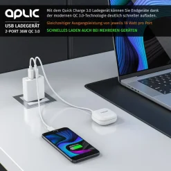 Aplic 2-Port Quick Charge USB Ladegerät 36 W / 6000 mA / Schnellladefunktion Outlet