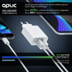 Aplic 2-Port Quick Charge USB Ladegerät 36 W / 6000 mA / Schnellladefunktion Outlet
