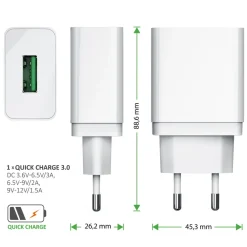 USB-Ladegerät 3000 mA, Quick Charge 3.0 USB-Ladegerät 1x USB A QC 3.0 Port / max. 3A über QC ^ Aplic New