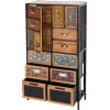Apothekerkommode -L38, Schubladenschrank Kommode Regal Schubladen, Metall Tanne Holz, Vintage Shabby-Look 120x62x33cm ^ MCW Outlet