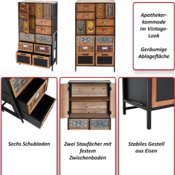 Apothekerkommode -L38, Schubladenschrank Kommode Regal Schubladen, Metall Tanne Holz, Vintage Shabby-Look 120x62x33cm ^ MCW Outlet