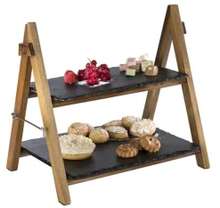 APS Etagère/ Serviergestell, 2-stufig Naturschiefer, Akazienholz ^ Assheuer Discount