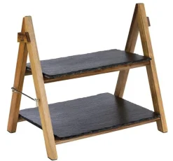 APS Etagère/ Serviergestell, 2-stufig Naturschiefer, Akazienholz ^ Assheuer Discount