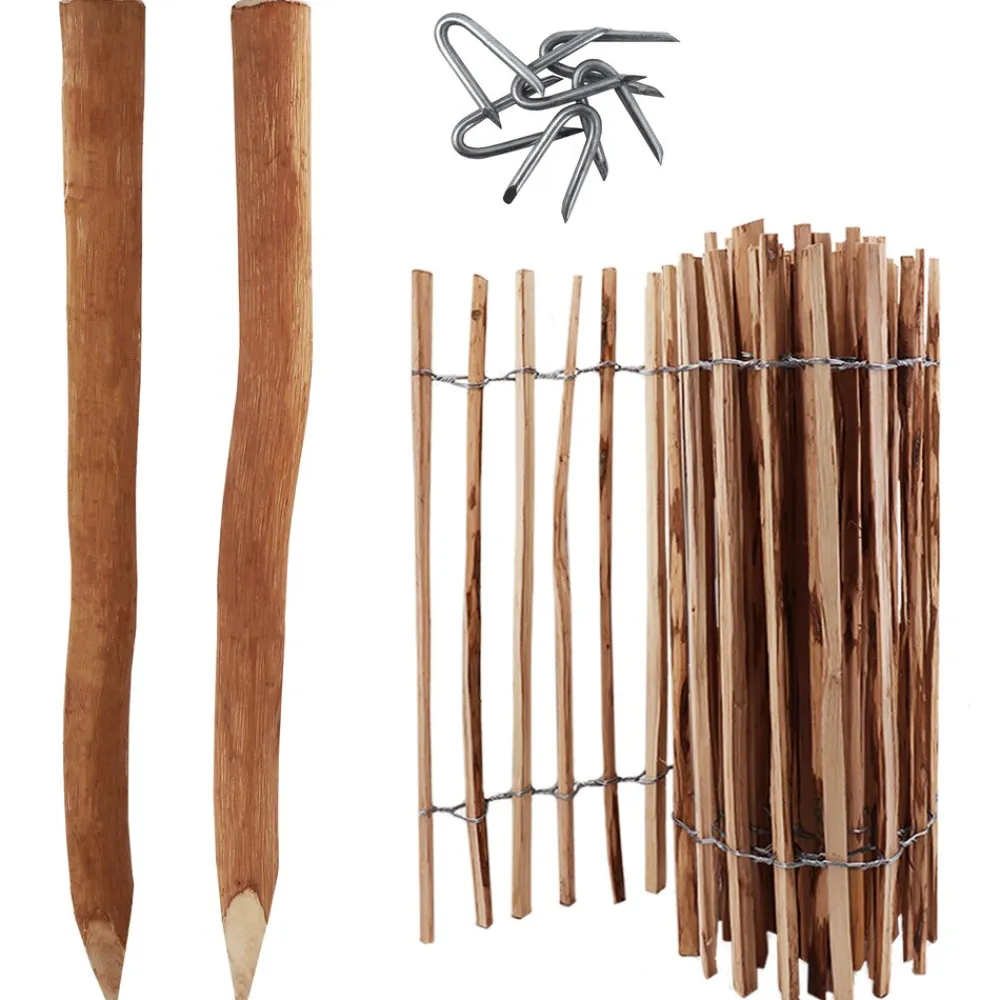 Aquagart 25 Holzpfosten für Staketenzaun 1,05m I Durchmesser 5-6cm I Zaunpfosten aus Haselnuss I Zaun-Pfahl