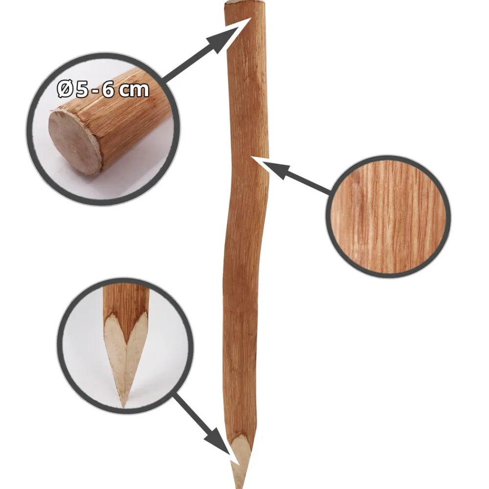 Aquagart 25 Holzpfosten für Staketenzaun 1,05m I Durchmesser 5-6cm I Zaunpfosten aus Haselnuss I Zaun-Pfahl