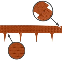 Rasenkante Rattanoptik I Terracotta I 12x80 cm Module I Kunststoff Beeteinfassung für Beet-& Rasenabgrenzungen I Flexible Beetumrandung ^ Aquagart New