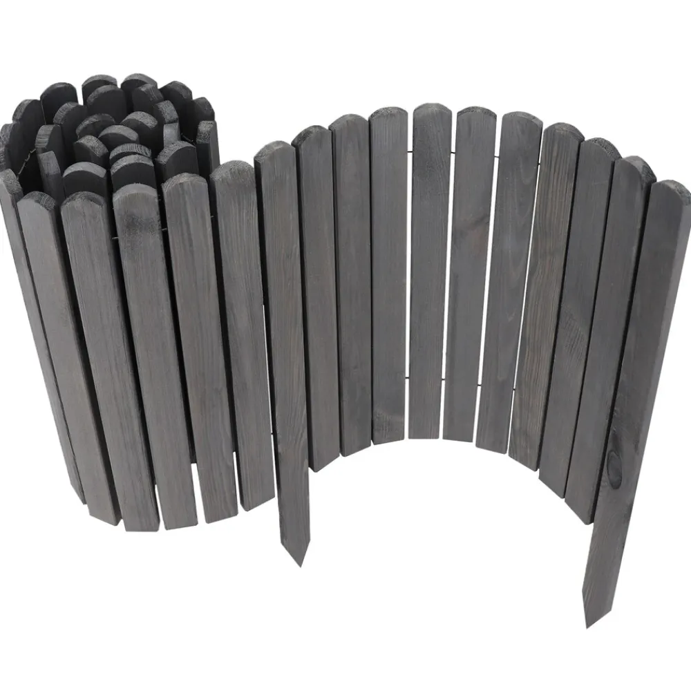 4 x Holz Rollzaun Grau 20x200 cm Beeteinfassung für Beet-& Rasenabgrenzungen I Flexible Beetumrandung für Wege ^ Aquagart Outlet