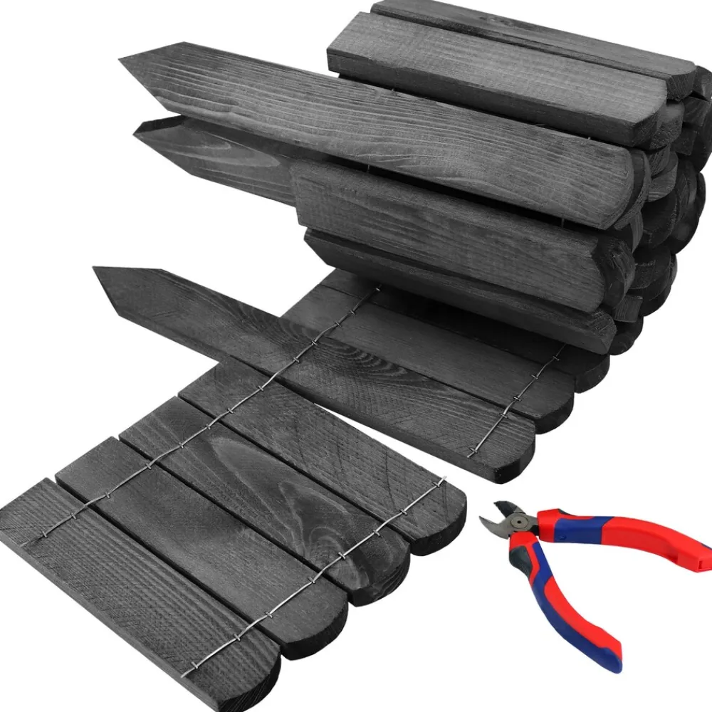 4 x Holz Rollzaun Grau 20x200 cm Beeteinfassung für Beet-& Rasenabgrenzungen I Flexible Beetumrandung für Wege ^ Aquagart Outlet