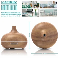 Arendo Aroma Diffuser, Luftbefeuchter, Vernebler in Holz Optik, Diffusor mit 7 Farben LED, Timer Funktion, 300ml, Hellbraun New