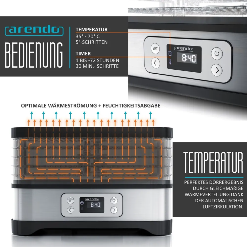 Arendo Dörrautomat mit Temperaturregler Dörrgerät DEHYDRATOR Best
