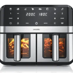 Arendo HeiBluftfritteuse XXL Doppelkammer Airfryer , Dual Zone, Sichtfenster mit Beleuchtung, 2400 W, mit Zubehdr, Touchscreen, 3D Umluftsystem, fettarmes gesundes Kochen Clearance