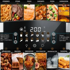 Arendo Heißluftfritteuse Multifunktionsofen 16L, Backofen Umluft, Grill, Dörrautomat, Air Fryer, 1800 W, XXL Fritteuse ohne Öl mit Zubehör für Pizza, Hähnchen, Pommes uvm. Discount