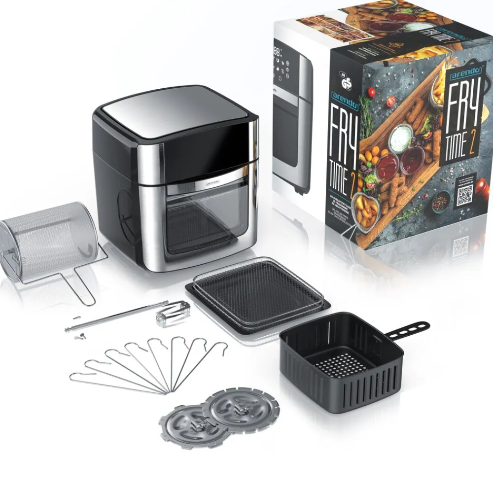 Arendo Heißluftfritteuse Multifunktionsofen 16L, Backofen Umluft, Grill, Dörrautomat, Air Fryer, 1800 W, XXL Fritteuse ohne Öl mit Zubehör für Pizza, Hähnchen, Pommes uvm. Discount