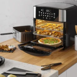 Arendo Heißluftfritteuse Multifunktionsofen 16L, Backofen Umluft, Grill, Dörrautomat, Air Fryer, 1800 W, XXL Fritteuse ohne Öl mit Zubehör für Pizza, Hähnchen, Pommes uvm. Discount