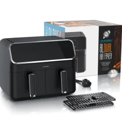 Arendo Heißluftfritteuse XXL, Doppelkammer Airfryer 8 L, Dual Zone, Edelstahl, 2700 W, Zubehör, 2 Kammern, Backofenfunktion, fettarmes Kochen Best
