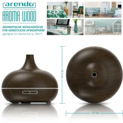 Arendo Luftbefeuchter, Aroma Diffuser in Holz Design mit LED, Diffusor, Timer Funktion, 7-Farben Wechsel, 300ml, Dunkelbraun Best