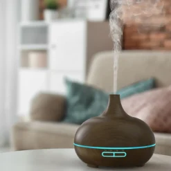 Arendo Luftbefeuchter, Aroma Diffuser in Holz Design mit LED, Diffusor, Timer Funktion, 7-Farben Wechsel, 300ml, Dunkelbraun Best