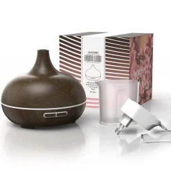 Arendo Luftbefeuchter, Aroma Diffuser in Holz Design mit LED, Diffusor, Timer Funktion, 7-Farben Wechsel, 300ml, Dunkelbraun Best
