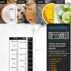 Arendo Messkrug Set 50, 125, 250 ml, Glas, luftdicht, mit Deckel Discount