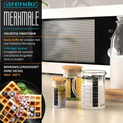 Arendo Messkrug Set 50, 125, 250 ml, Glas, luftdicht, mit Deckel Discount