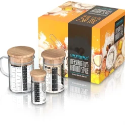 Arendo Messkrug Set 50, 125, 250 ml, Glas, luftdicht, mit Deckel Discount