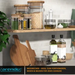 Arendo Messkrug Set 50, 125, 250 ml, Glas, luftdicht, mit Deckel Discount