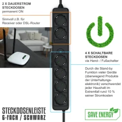 Arendo Steckdosenleiste Mehrfachsteckdose Steckerleiste 3500W, 6-fach Online