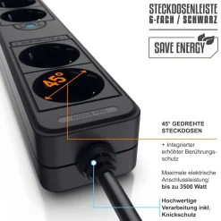 Arendo Steckdosenleiste Mehrfachsteckdose Steckerleiste 3500W, 6-fach Online
