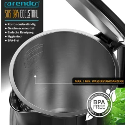 Arendo Wasserkocher, Edelstahl oder Glas, Temperaturanzeige & Warmhaltefunktion Discount