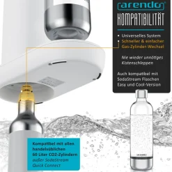 Arendo Wassersprudler, Soda Maker mit 1000 ml PET-Flasche, kompatibel mit 60 L CO2-Zylinder, BPA-frei, 2-tlg. Set, fein dosierbar Discount