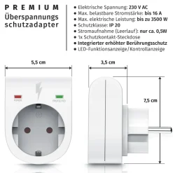 Arendo 4x Steckdose, Schutzkontakt Überspannungsschutzadapter, LED, Kindersicherung, 3500W Best