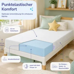 Arensberger Kindermatratze Babymatratze NORA | 70x140cm | Bezug waschbar & abnehmbar | punktelastischer Gelschaum | Jugendmatratze, allergikerfreundlich premium Bezug Discount