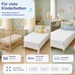 Arensberger Kindermatratze Babymatratze NORA | 70x140cm | Bezug waschbar & abnehmbar | punktelastischer Gelschaum | Jugendmatratze, allergikerfreundlich premium Bezug Discount