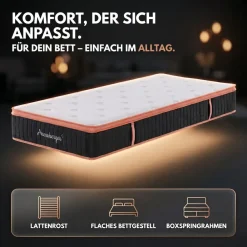 Kupfermatratze mit Federkern & Kupferschaum + integrierter Topper | 140x200 cm Höhe 25cm | Härtegrad H3/ H4 | Taschenfederkern Matratze | Rollmatratze | ergonomisch ^ Arensberger Online