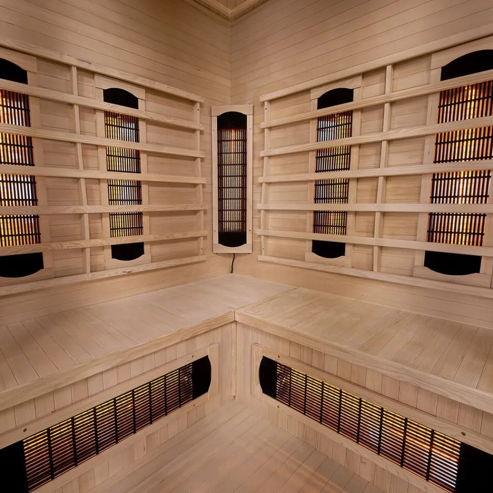Artsauna Eck Infrarotkabine Nyborg E150V Vollspektrum mit Ambiente Beleuchtung – 4 Personen