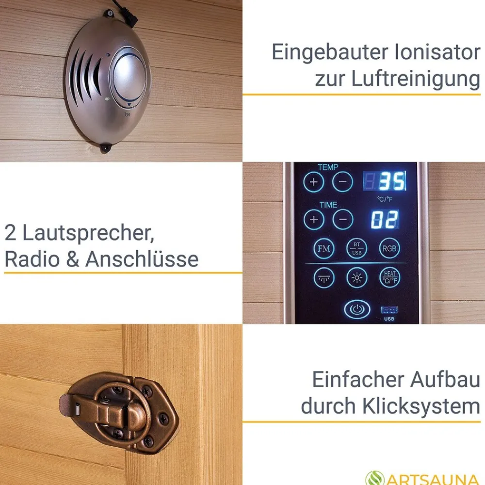 Artsauna Eck Infrarotkabine Nyborg E150V Vollspektrum mit Ambiente Beleuchtung – 4 Personen