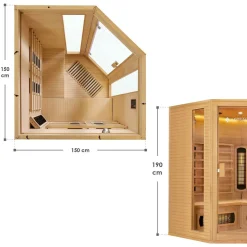 Artsauna Eck Infrarotkabine Nyborg E150V Vollspektrum mit Ambiente Beleuchtung – 4 Personen