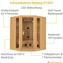 Artsauna Eck Infrarotkabine Nyborg E150V Vollspektrum mit Ambiente Beleuchtung – 4 Personen