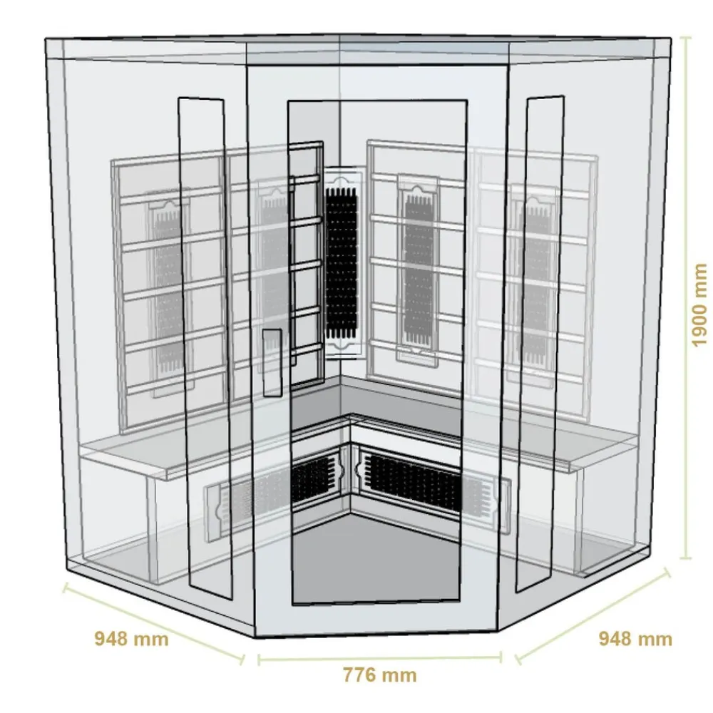Artsauna Eck Infrarotkabine Nyborg E150V Vollspektrum mit Ambiente Beleuchtung – 4 Personen
