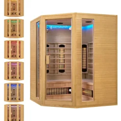 Artsauna Eck Infrarotkabine Nyborg E150V Vollspektrum mit Ambiente Beleuchtung – 4 Personen