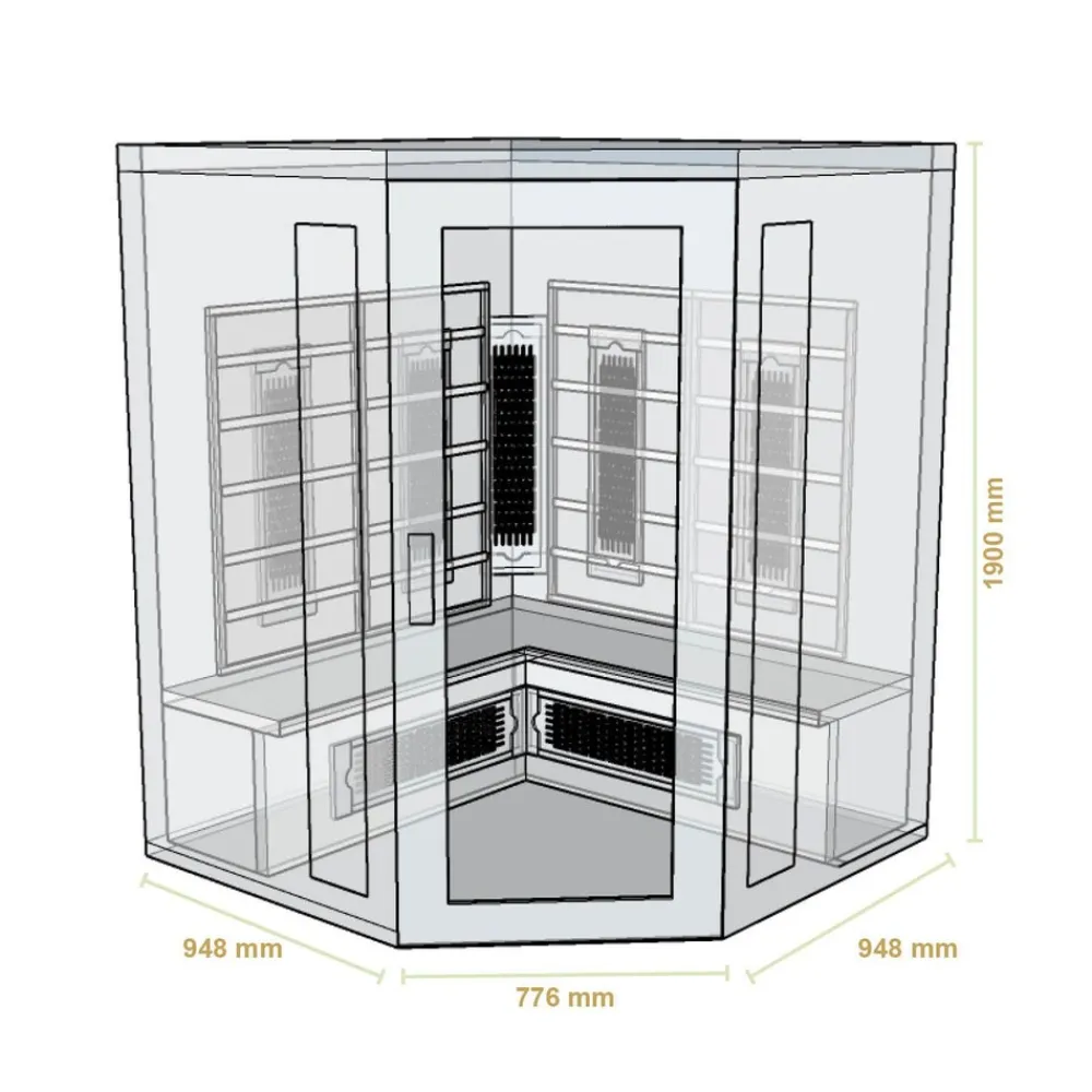 Artsauna Eck Infrarotkabine Nyborg E150V Vollspektrum mit Ambiente Beleuchtung – 4 Personen
