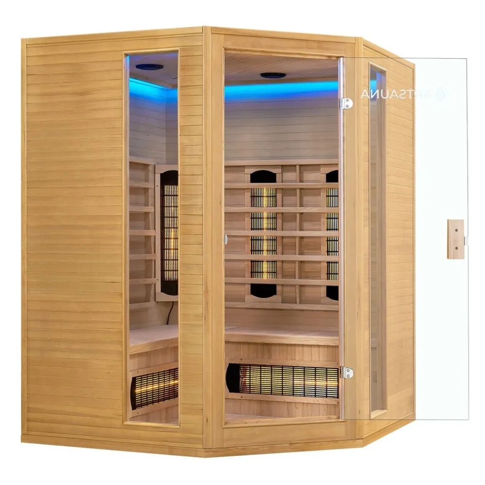 Artsauna Eck Infrarotkabine Nyborg E150V Vollspektrum mit Ambiente Beleuchtung – 4 Personen