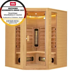 Artsauna Eck Infrarotkabine Nyborg E150V Vollspektrum mit Ambiente Beleuchtung – 4 Personen