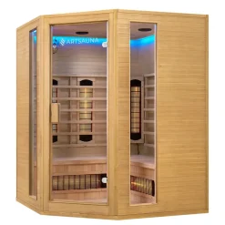 Artsauna Eck Infrarotkabine Nyborg E150V Vollspektrum mit Ambiente Beleuchtung – 4 Personen