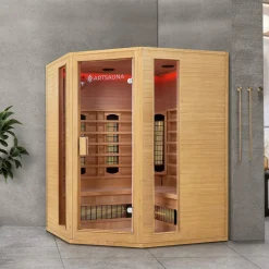 Artsauna Eck Infrarotkabine Nyborg E150V Vollspektrum mit Ambiente Beleuchtung – 4 Personen