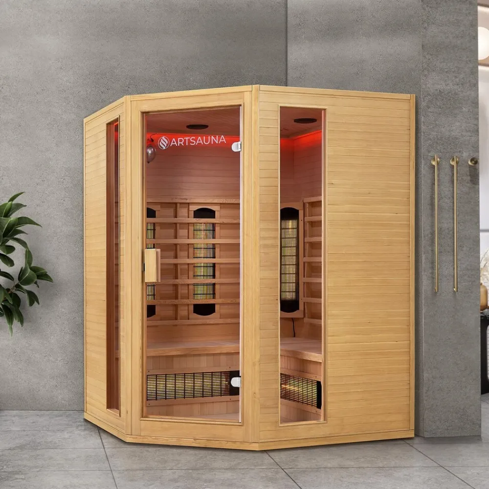 Artsauna Eck Infrarotkabine Nyborg E150V Vollspektrum mit Ambiente Beleuchtung – 4 Personen