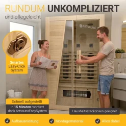 ® Infrarotkabine Bergen115 natur - Wärmekabine für 2 Personen, dimmbare Vollspektrumstrahler, LED Farblicht und App-Steuerung, 1800W ^ Artsauna Clearance