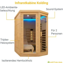 Artsauna Infrarotkabine Wärmekabine Kolding mit Triplex-Heizsystem & Hemlockholz Hot