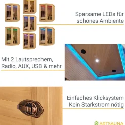 Artsauna Infrarotkabine Wärmekabine Kolding mit Triplex-Heizsystem & Hemlockholz Hot