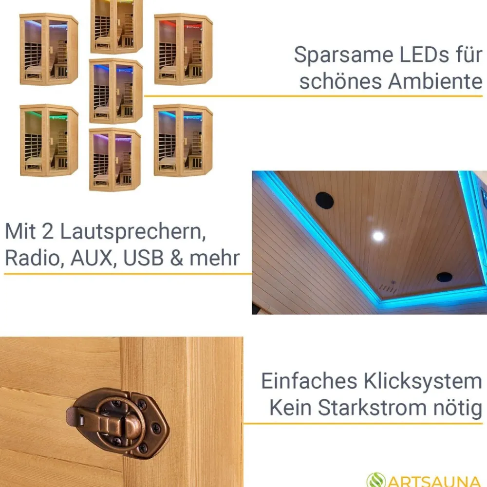 Artsauna Infrarotkabine Wärmekabine Kolding mit Triplex-Heizsystem & Hemlockholz Hot